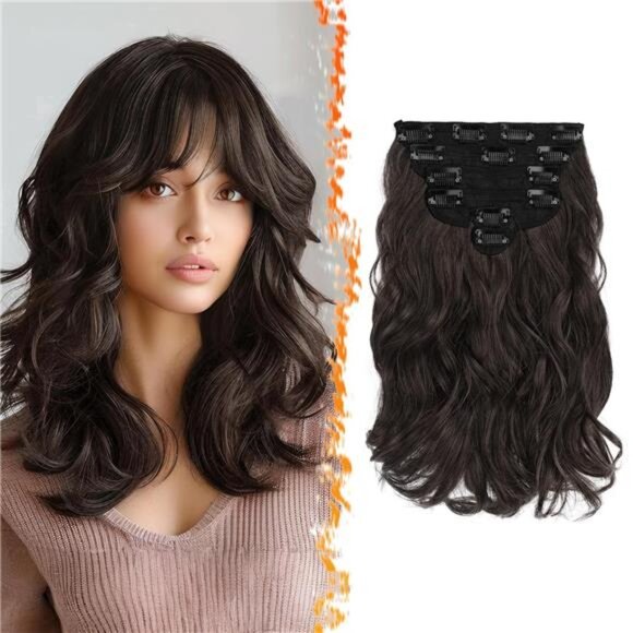 Wavy Clip in Hair Extensions - 12 Inch Dark Brown Clip in Hair